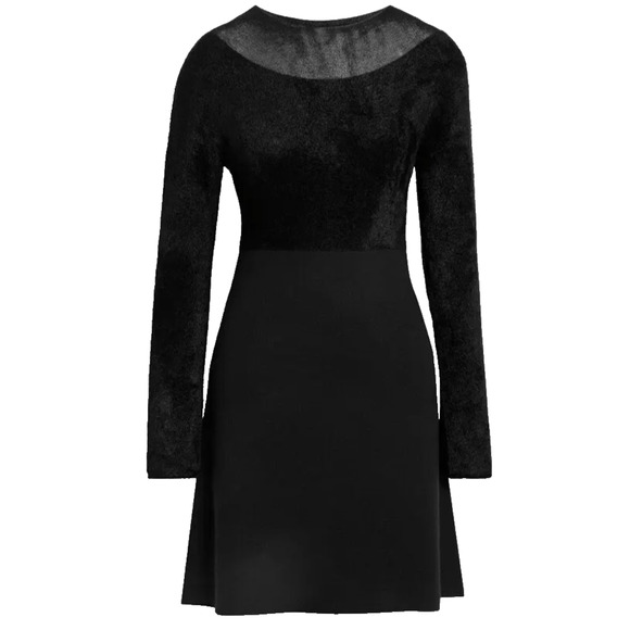 Theory Black Semi Sheer Chenille Merino Wool Paneled Avant Garde Sweater Dress L - Picture 1 of 12